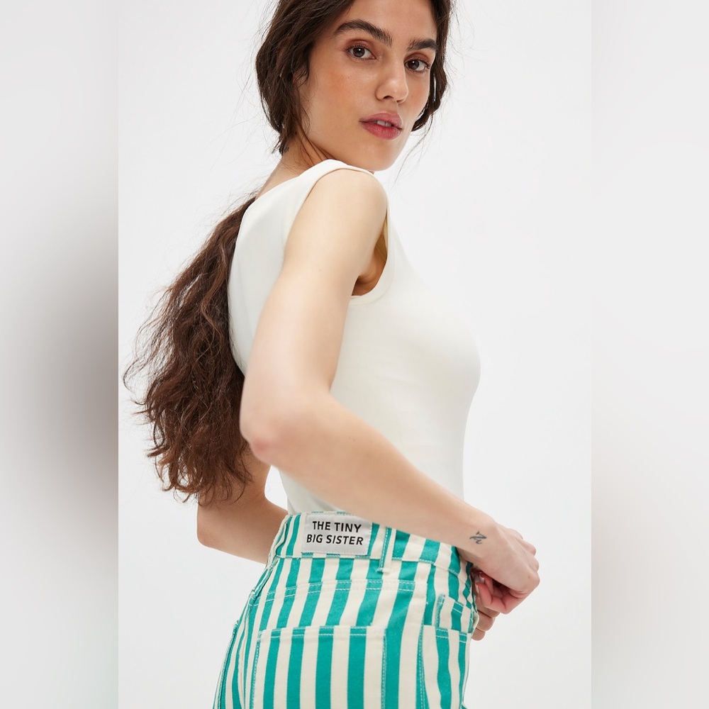 Free People The Tiny Big Sister Striped Berta Long Jeans - Picture 4 of 9